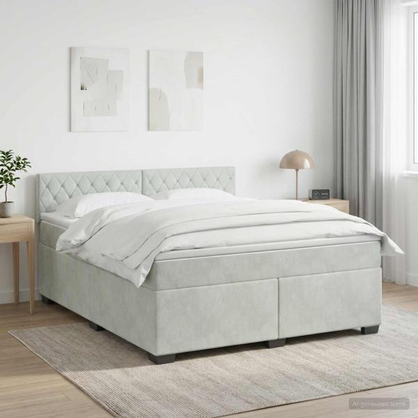 ARDEBO.de - Boxspringbett mit Matratze Hellgrau 140 x 190 cm Samt