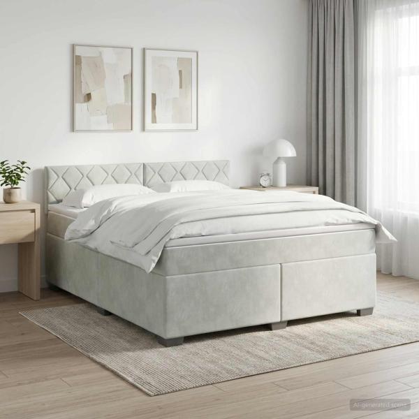 ARDEBO.de - Boxspringbett mit Matratze Hellgrau 140 x 200 cm Samt