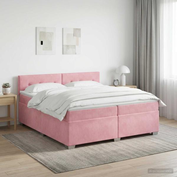 ARDEBO.de - Boxspringbett mit Matratze mit Kopfteil Rosa 200 x 200 cm Samt