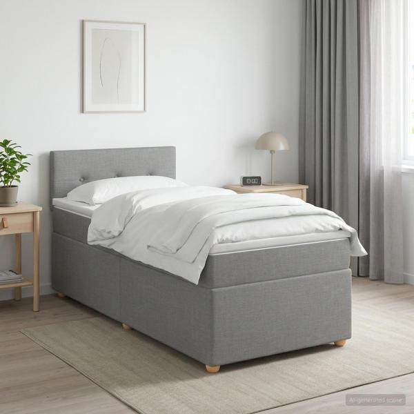 ARDEBO.de - Boxspringbett mit Matratze Hellgrau 90 x 190 cm Stoff