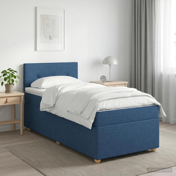 ARDEBO.de - Boxspringbett mit Matratze mit Kopfteil Blau 90 x 200 cm Stoff