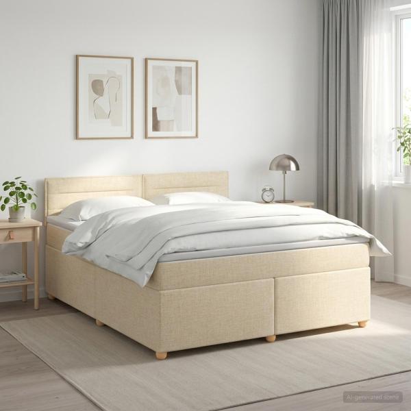 ARDEBO.de - Boxspringbett mit Matratze Creme 140 x 200 cm Stoff