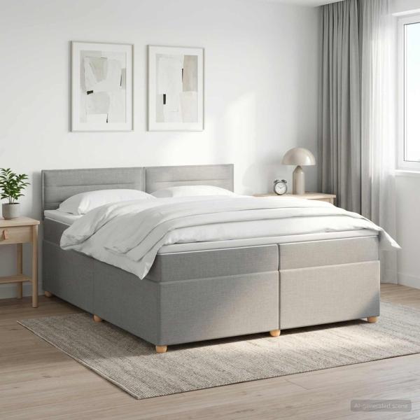 ARDEBO.de - Boxspringbett mit Matratze Hellgrau 200 x 200 cm Stoff