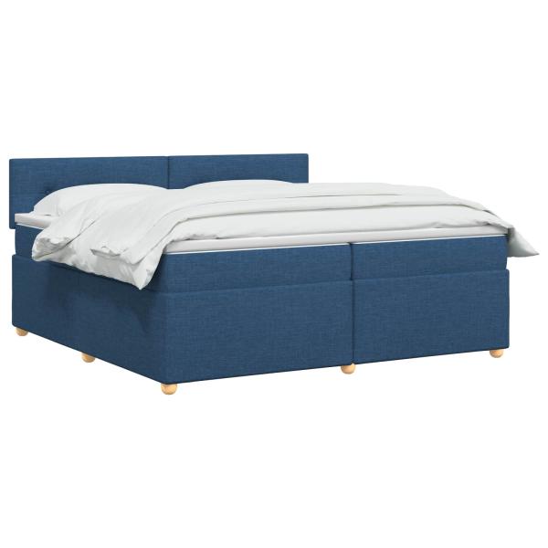 Boxspringbett mit Matratze mit Kopfteil Blau 200 x 200 cm Stoff