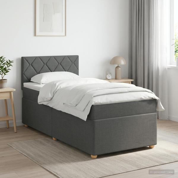 ARDEBO.de - Boxspringbett mit Matratze Dunkelgrau 90 x 190 cm Stoff