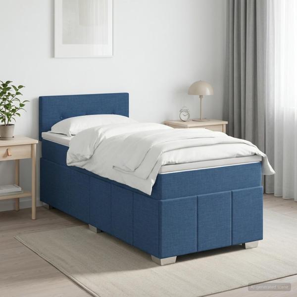 ARDEBO.de - Boxspringbett mit Matratze mit Kopfteil Blau 90 x 200 cm Stoff
