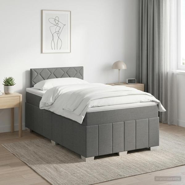 ARDEBO.de - Boxspringbett mit Matratze Dunkelgrau 120 x 190 cm Stoff