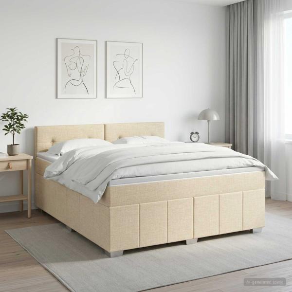 ARDEBO.de - Boxspringbett mit Matratze Creme 140 x 190 cm Stoff