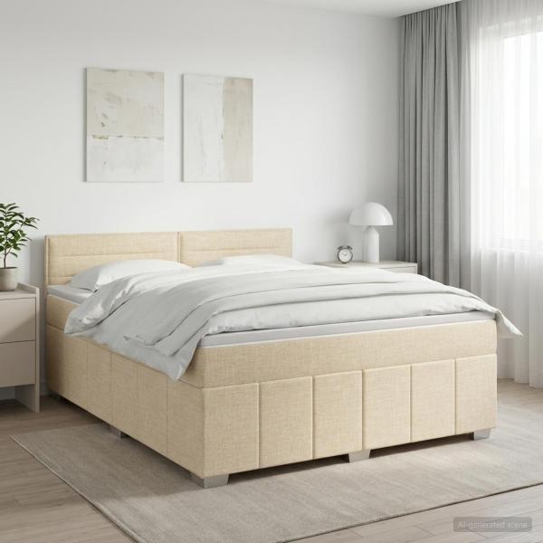 ARDEBO.de - Boxspringbett mit Matratze Creme 140 x 200 cm Stoff