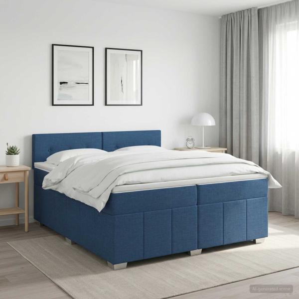 ARDEBO.de - Boxspringbett mit Matratze mit Kopfteil Blau 200 x 200 cm Stoff