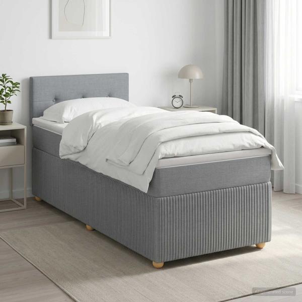 ARDEBO.de - Boxspringbett mit Matratze Hellgrau 90 x 190 cm Stoff