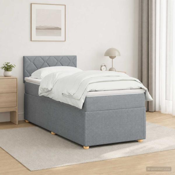 ARDEBO.de - Boxspringbett mit Matratze Hellgrau 90 x 200 cm Stoff