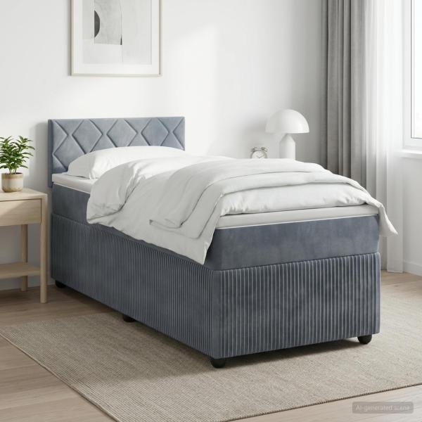 ARDEBO.de - Boxspringbett mit Matratze Dunkelgrau 80 x 200 cm Samt