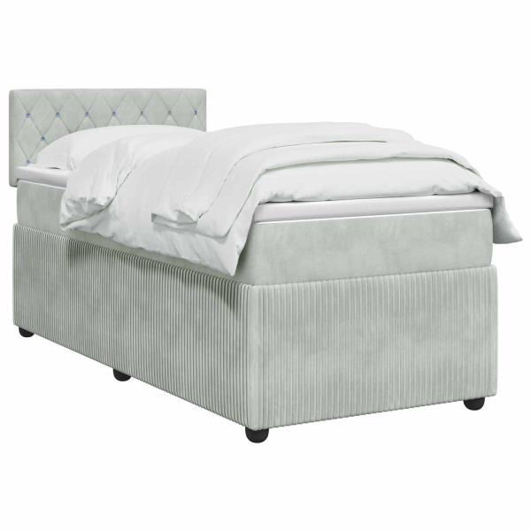 Boxspringbett mit Matratze Hellgrau 90 x 190 cm Samt