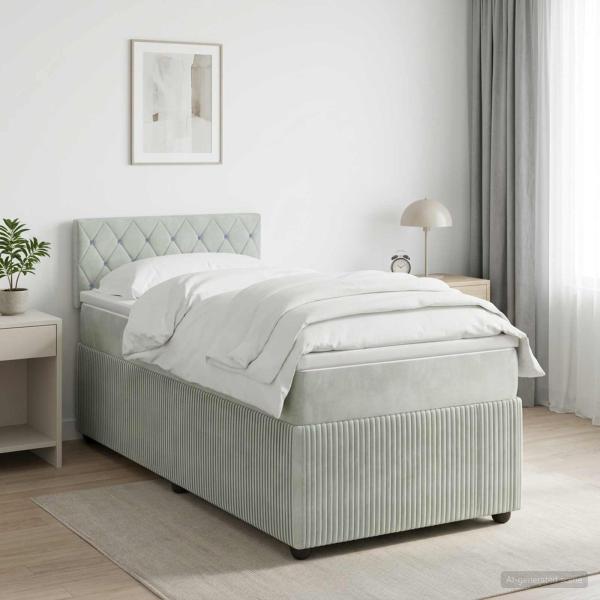 ARDEBO.de - Boxspringbett mit Matratze Hellgrau 100 x 200 cm Samt