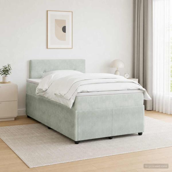 ARDEBO.de - Boxspringbett mit Matratze Hellgrau 120 x 200 cm Samt