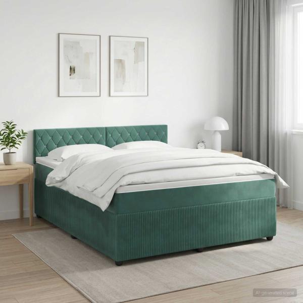 ARDEBO.de - Boxspringbett mit Matratze Dunkelgrün 140 x 190 cm Samt