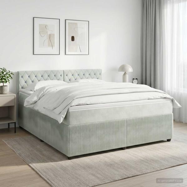 ARDEBO.de - Boxspringbett mit Matratze Hellgrau 140 x 200 cm Samt