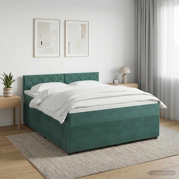 ARDEBO.de - Boxspringbett mit Matratze Dunkelgrün 140 x 200 cm Samt