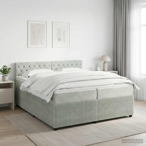 ARDEBO.de - Boxspringbett mit Matratze Hellgrau 200 x 200 cm Samt