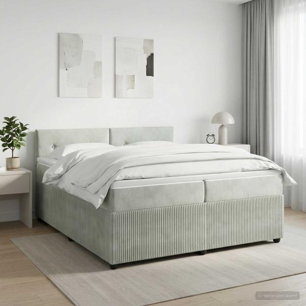 ARDEBO.de - Boxspringbett mit Matratze Hellgrau 200 x 200 cm Samt