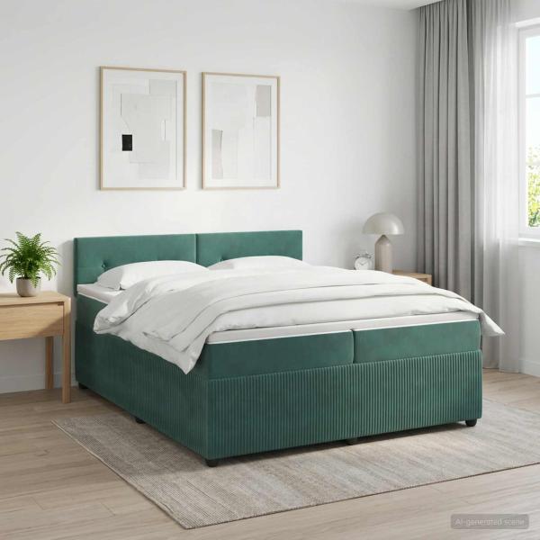 ARDEBO.de - Boxspringbett mit Matratze Dunkelgrün 200 x 200 cm Samt