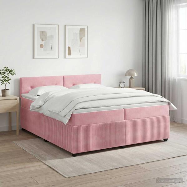ARDEBO.de - Boxspringbett mit Matratze mit Kopfteil Rosa 200 x 200 cm Samt