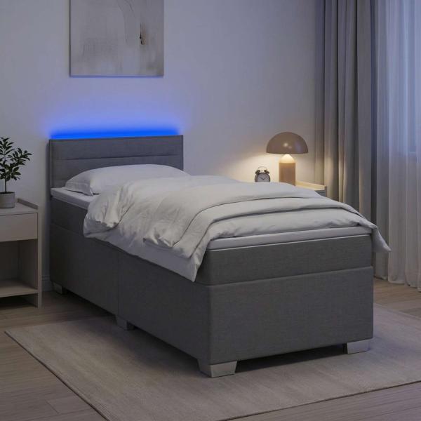 ARDEBO.de - Boxspringbett mit Matratze und LED Hellgrau 80 x 200 cm Stoff