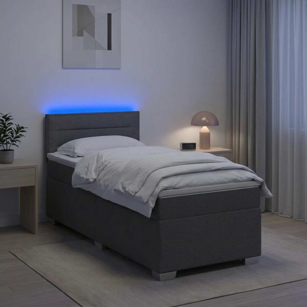 Boxspringbett mit Matratze und LED Dunkelgrau 80 x 200 cm Stoff