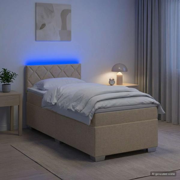 ARDEBO.de - Boxspringbett mit Matratze und LED Creme 80 x 200 cm Stoff