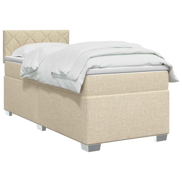 Boxspringbett mit Matratze und LED Creme 80 x 200 cm Stoff