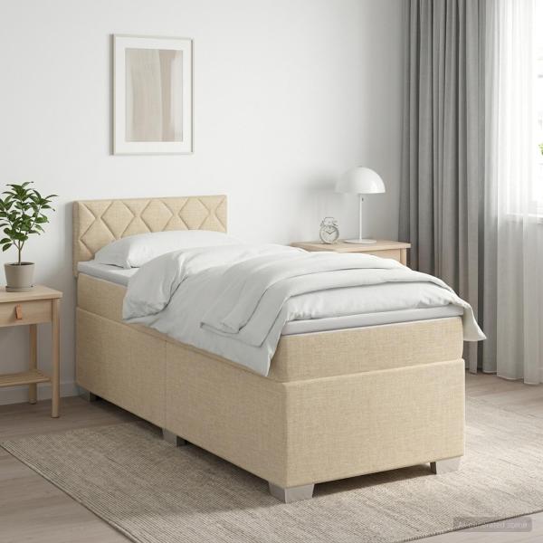Boxspringbett mit Matratze und LED Creme 80 x 200 cm Stoff