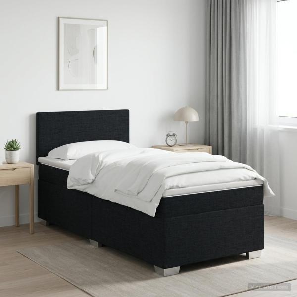 Boxspringbett mit Matratze und LED Schwarz 90 x 190 cm Stoff