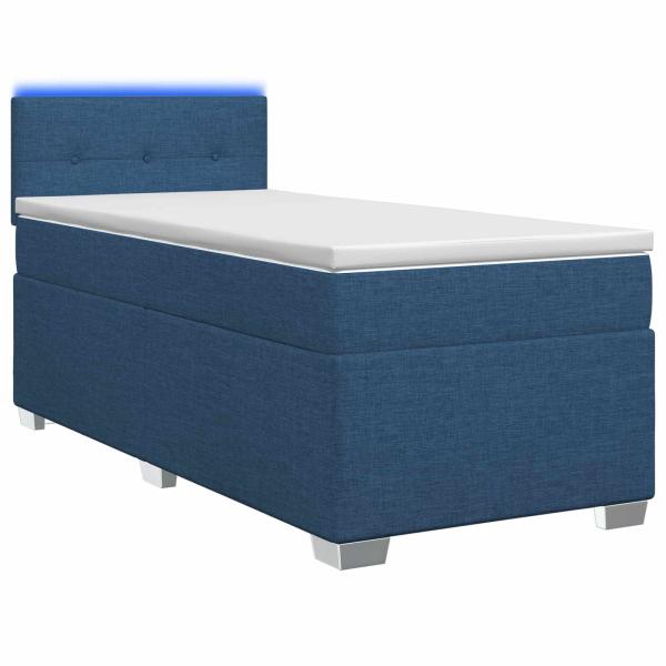 Boxspringbett mit Matratze und LED Blau 90 x 190 cm Stoff