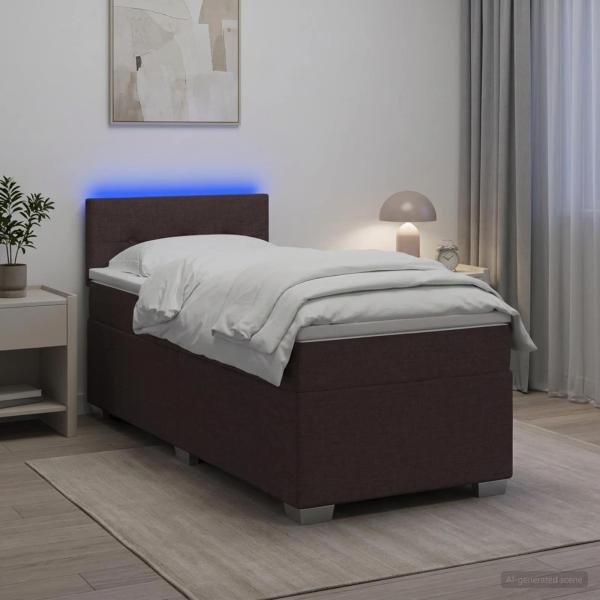 ARDEBO.de - Boxspringbett mit Matratze und LED Dunkelbraun 100 x 200 cm