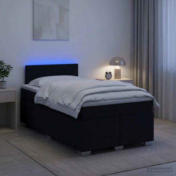 ARDEBO.de - Boxspringbett mit Matratze und LED Schwarz 120 x 190 cm Stoff