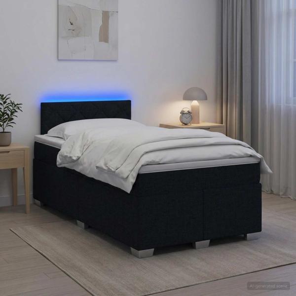 Boxspringbett mit Matratze und LED Schwarz 120 x 190 cm Stoff