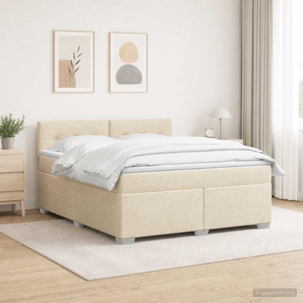 ARDEBO.de - Boxspringbett mit Matratze und LED Creme 140 x 200 cm Stoff