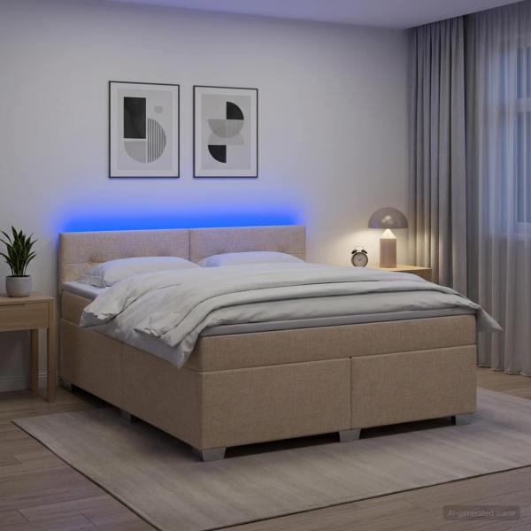 Boxspringbett mit Matratze und LED Creme 140 x 200 cm Stoff
