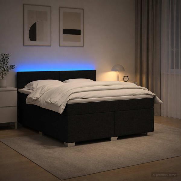ARDEBO.de - Boxspringbett mit Matratze und LED Schwarz 160 x 200 cm Stoff