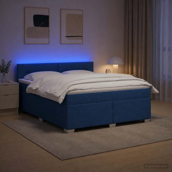 ARDEBO.de - Boxspringbett mit Matratze und LED Blau 160 x 200 cm Stoff