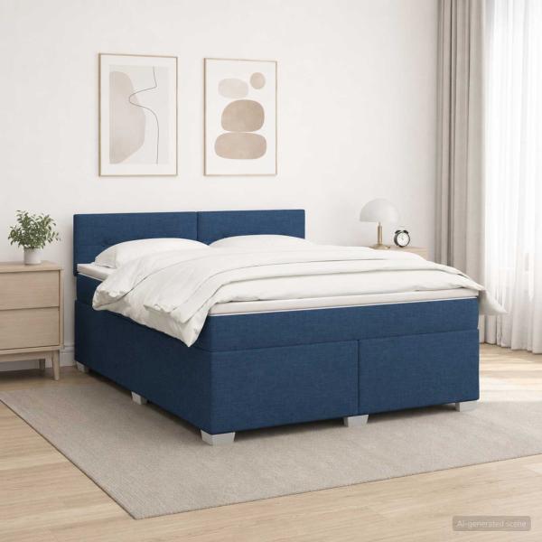 Boxspringbett mit Matratze und LED Blau 160 x 200 cm Stoff