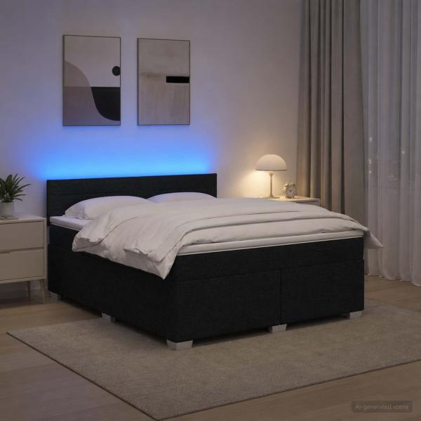 Boxspringbett mit Matratze und LED Schwarz 180 x 200 cm Stoff