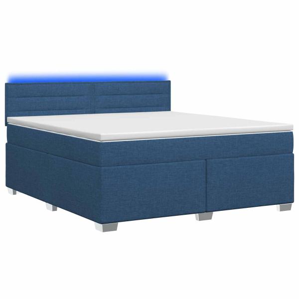 Boxspringbett mit Matratze und LED Blau 180 x 200 cm Stoff