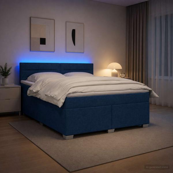 Boxspringbett mit Matratze und LED Blau 180 x 200 cm Stoff