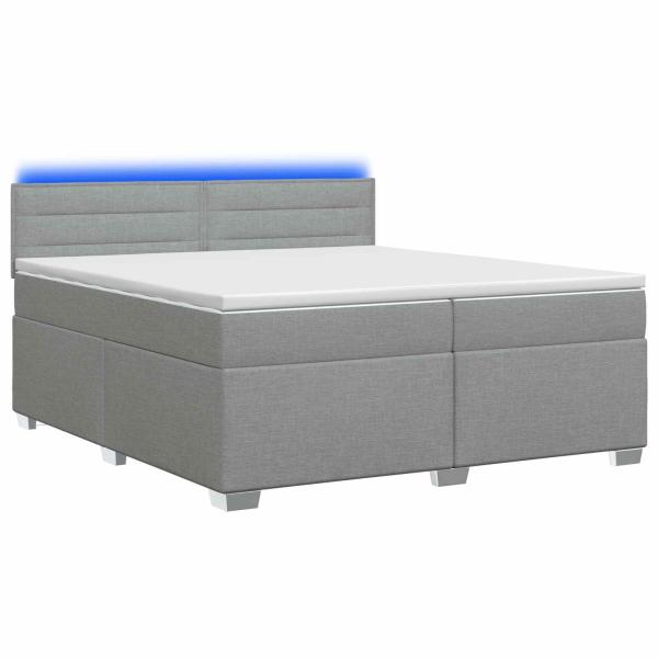 Boxspringbett mit Matratze und LED Hellgrau 200 x 200 cm Stoff