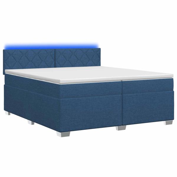 Boxspringbett mit Matratze und LED Blau 200 x 200 cm Stoff