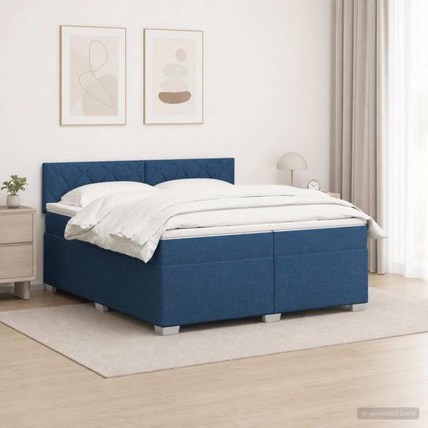 Boxspringbett mit Matratze und LED Blau 200 x 200 cm Stoff