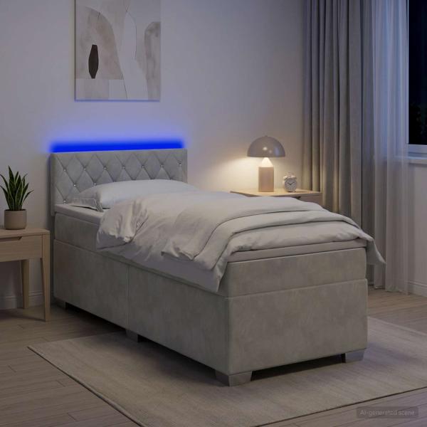 ARDEBO.de - Boxspringbett mit Matratze und LED Hellgrau 80 x 200 cm Samt