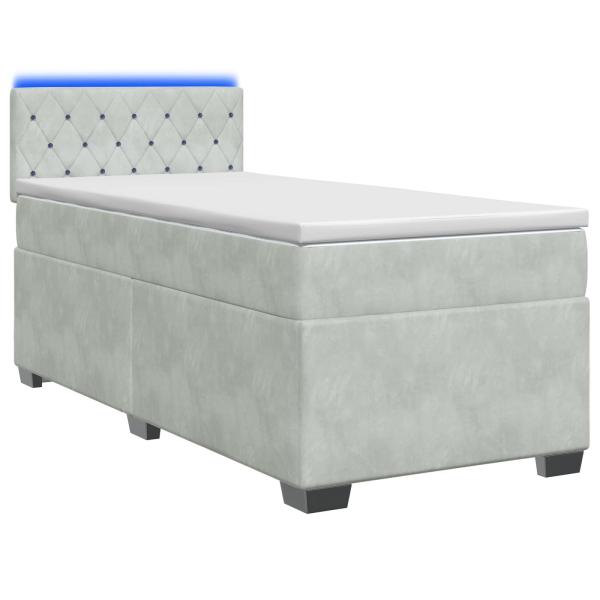 Boxspringbett mit Matratze und LED Hellgrau 80 x 200 cm Samt